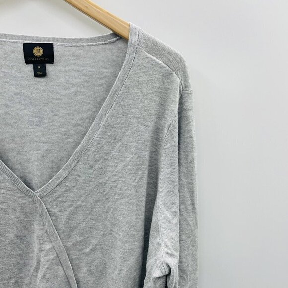 JM Collection Womens Size 2X Surplice Studded-Hem Sweater Sky Grey Heather 1161 - Picture 3 of 6